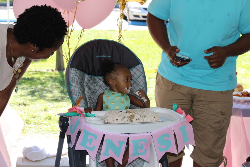 J eating her smash cake